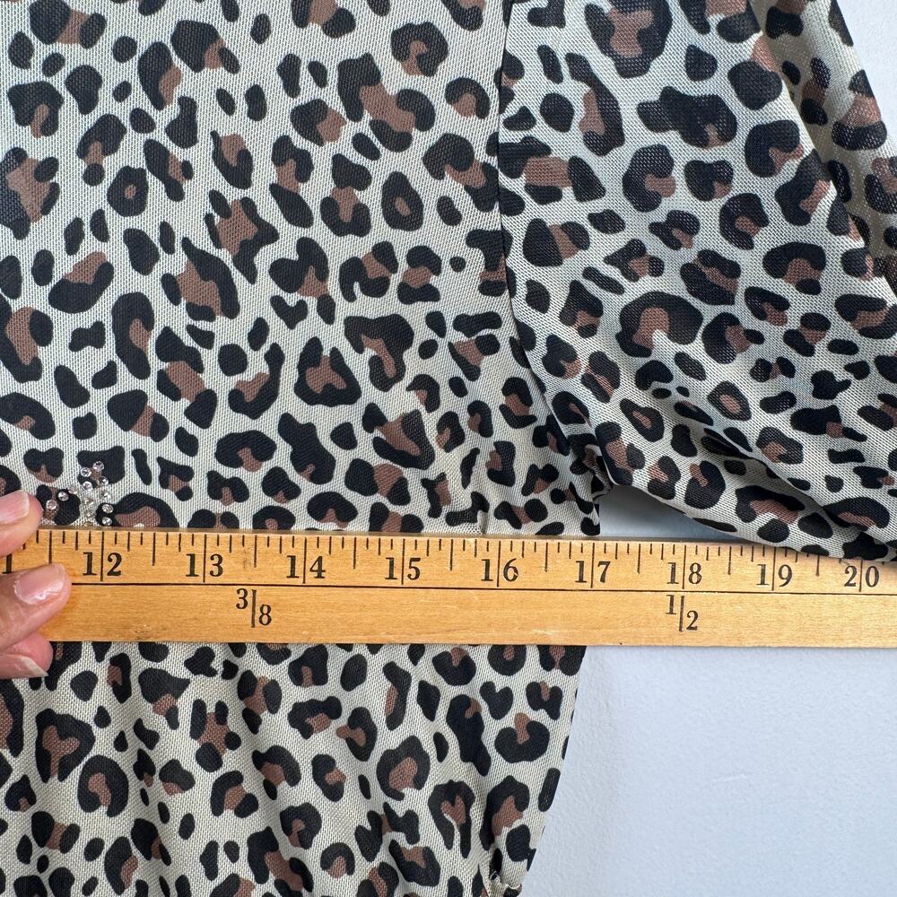 Guess Women's L NWT Leopard Sheer Long sleeve Sparkle Guess Logo Top - Picture 6 of 7